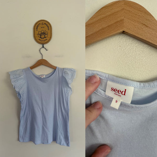 Seed blue flutter top Sz 9 EUC