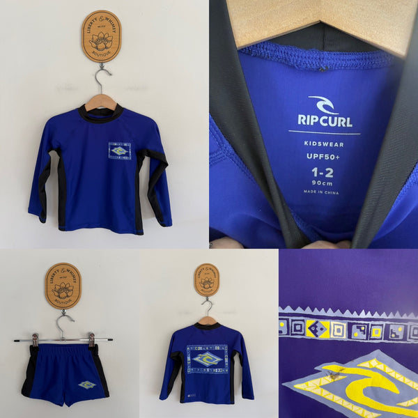 Rip Curl l/s 2pc rashie set Sz 1 EUC - small mark on back of top as pictured