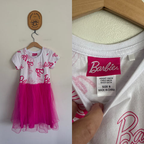 Barbie white/pink logo dress Sz 8 as new