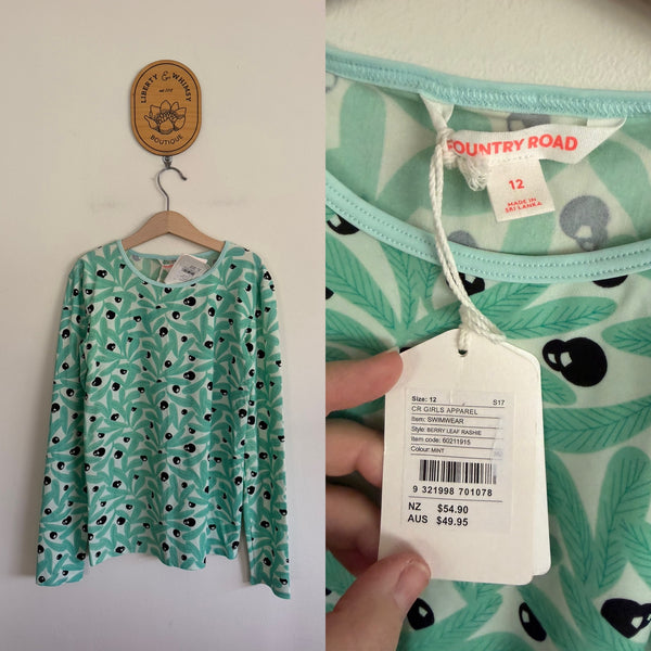 Country Road l/s berry leaf rashie Sz 12 RRP $49.95 NWT