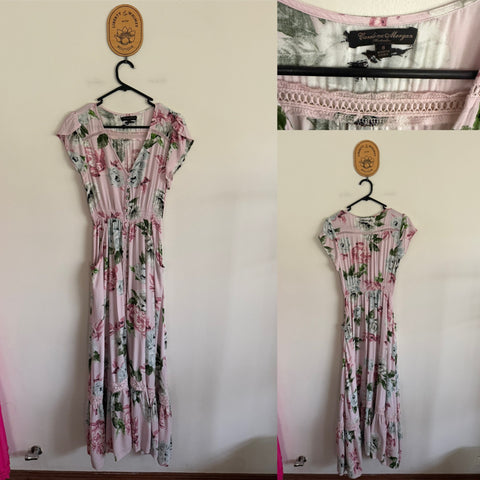 Caroline Morgan pink floral maxi dress Sz 8 as new