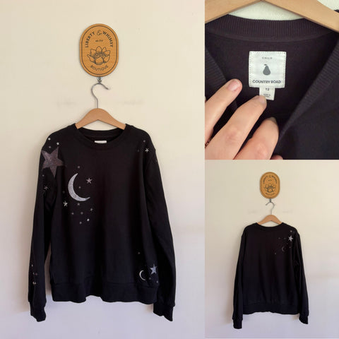 Country Road black moon and stars jumper Sz 12 EUC worn twice