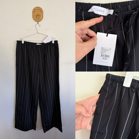 Witchery black stripe wrap tie pants Sz 16 RRP $149 NWT
