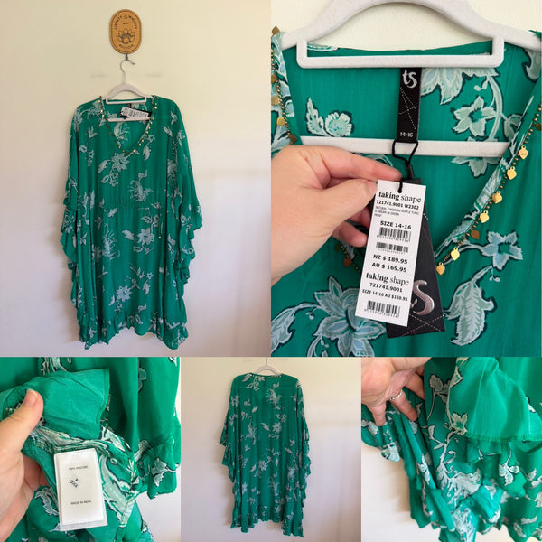 Taking Shape green gardenia ruffle tunic Sz 14-16 RRP $169.95 NWT