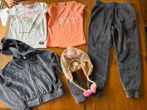 6pc sizes 7 and 8 girls clothes play bundle - RYK, Roxy, Toshi, Everlast, Tommy Hilfiger