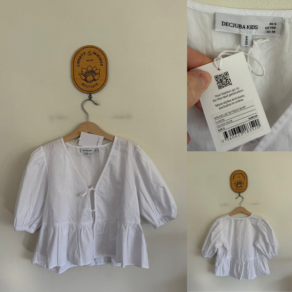 Decjuba white tie front shirt Sz S (10) RRP $54.95 NWT