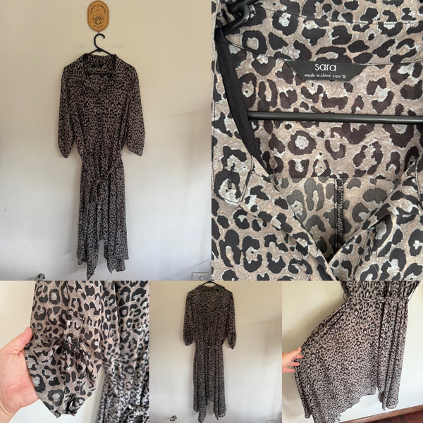 Sara lined leopard print asymmetrical dress Sz 16 as new