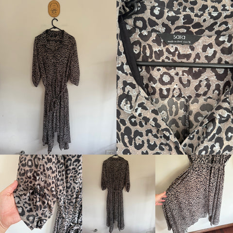 Sara lined leopard print asymmetrical dress Sz 16 as new
