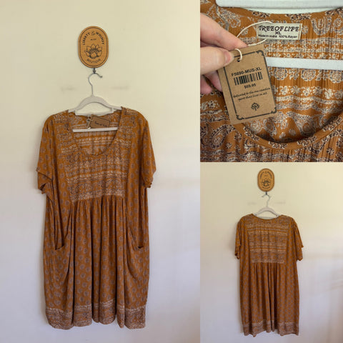 Tree of Life tan tunic/short dress Sz XL RRP $69.95 NWT