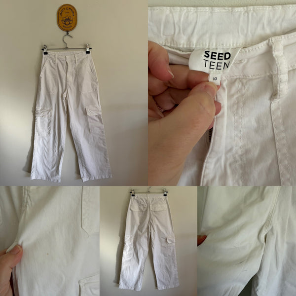 Seed white cargo pants Sz 10 as new but dot and mark on back as pictured
