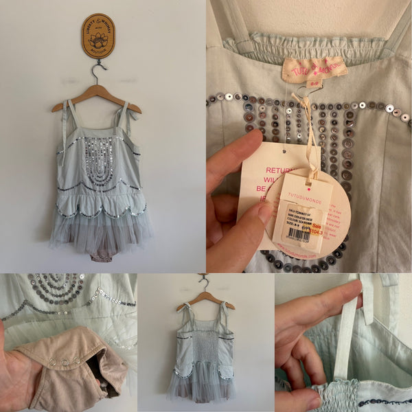 Tutu du Monde sea foam Ever After tulle romper Sz 8 NWT - slight dust mark on strap if I’m being fussy