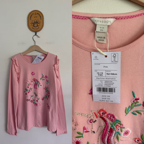Monsoon l/s pink unicorn tshirt Sz 12-13 RRP $44 NWT