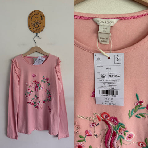 Monsoon l/s pink unicorn tshirt Sz 12-13 RRP $44 NWT