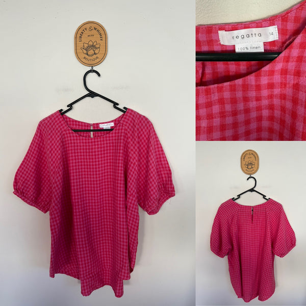 Regatta linen check top Sz 14 NWOT