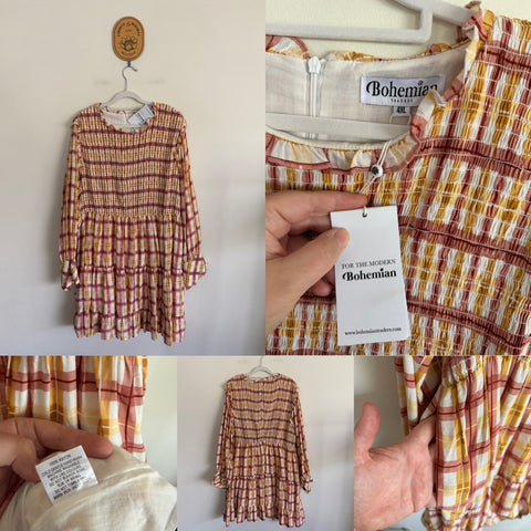 Bohemian Traders l/s check dress Sz 4XL (18-20) NWT