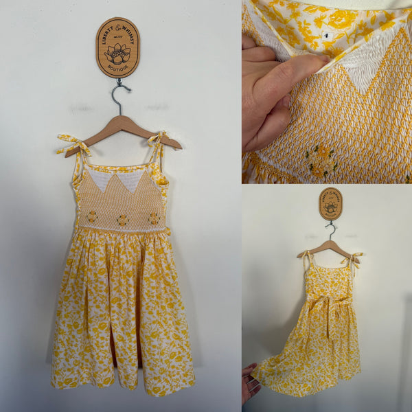 Hand smocked yellow dress Sz 4 (generous imo) as new