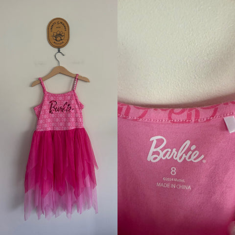 Barbie pink sequin logo dress Sz 8 as new