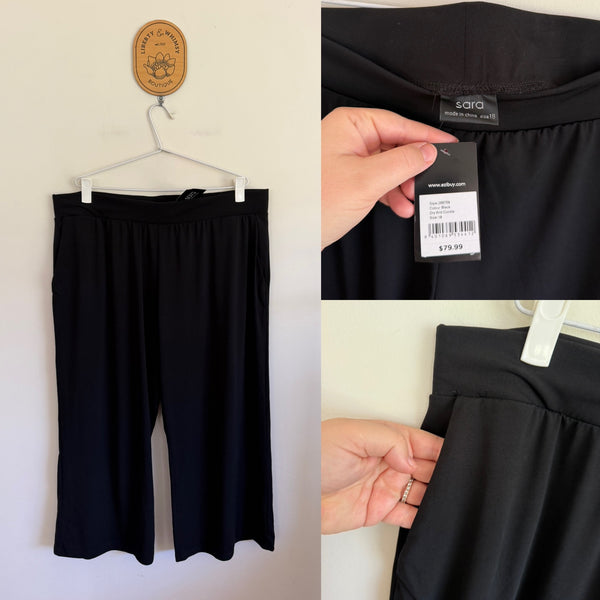 Sara black 3/4 pants culottes Sz 18 RRP $79.99 NWT