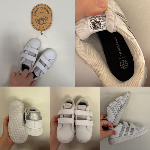 Adidas white runners Sz 9US, 8.5UK VGUC