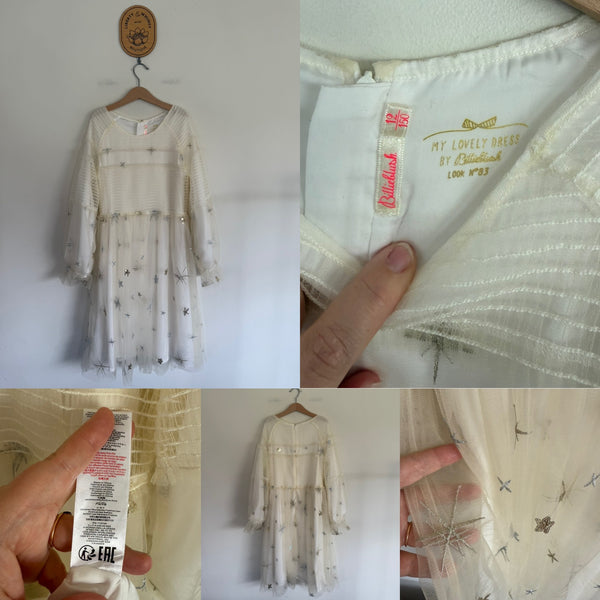 Billieblush l/s silver and gold sequin stars dress Sz 12 as new