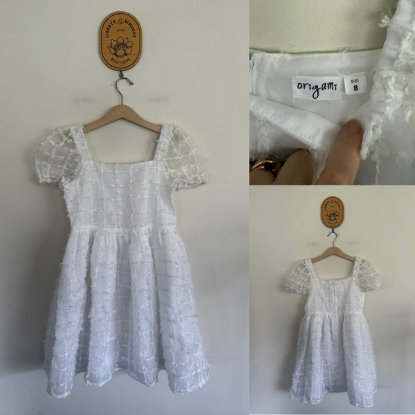Origami white textured dress Sz 8 NWOT