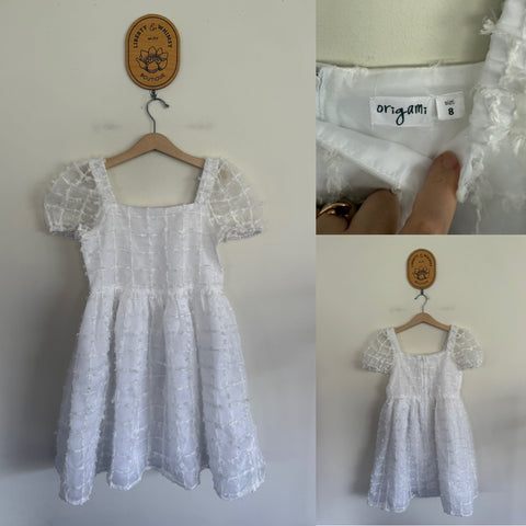 Origami white textured dress Sz 8 NWOT