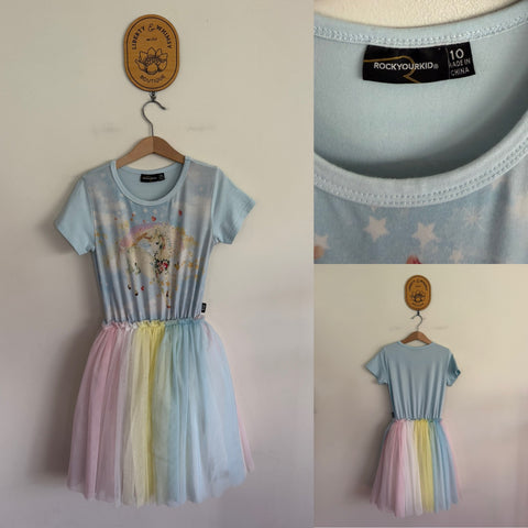 Rock Your Kid s/s unicorn tulle dress Sz 10 EEUC