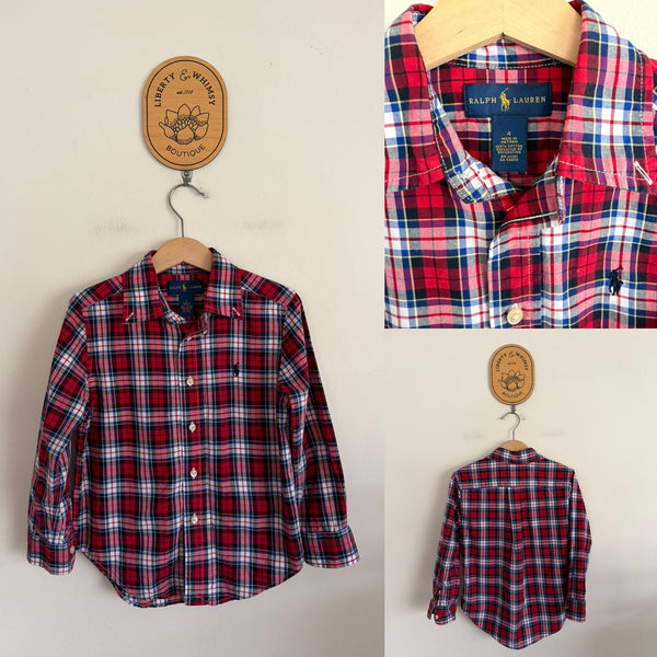 Ralph Lauren l/s red check shirt Sz 4 as new