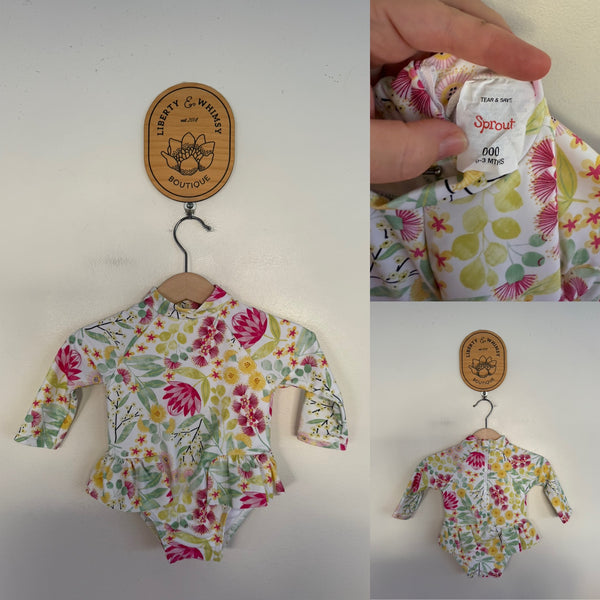 Sprout l/s ruffle swimmers Sz 000 as new