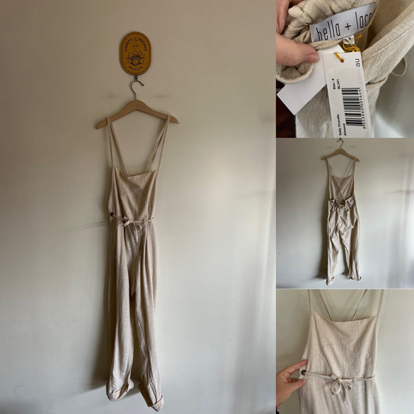 Bella + Lace Sally almond overalls Sz 8 NWT