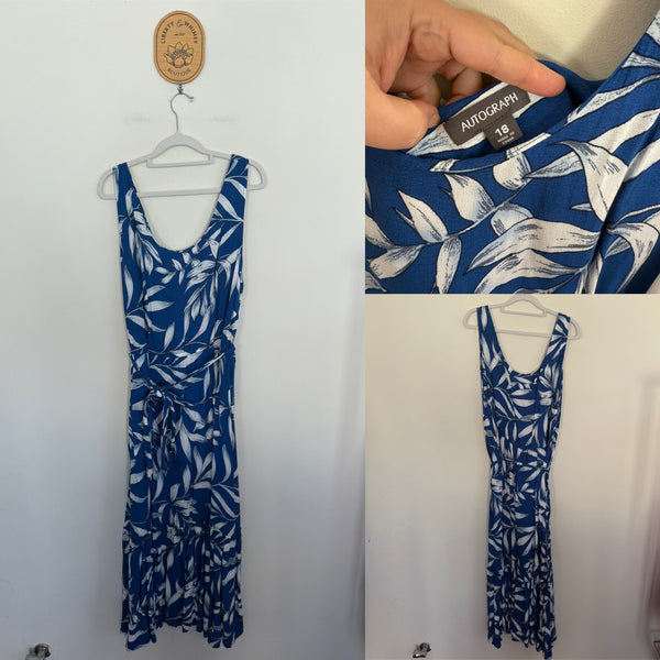 Autograph blue/white belted maxi dress Sz 18 NWOT