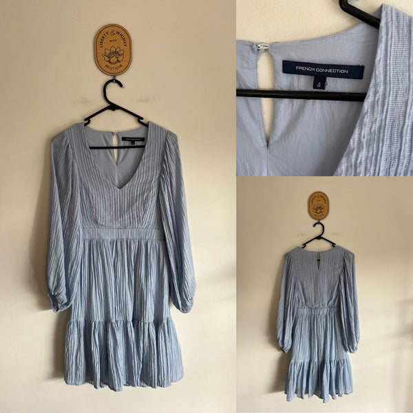 French Connection l/s blue dress Sz 4 as new (washed only)