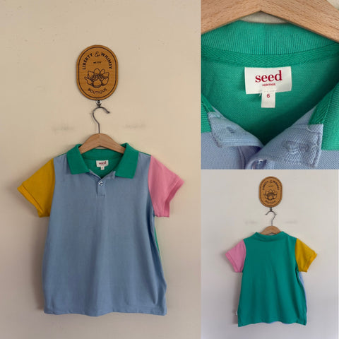 Seed colour block polo shirt Sz 6 (best fit 5) EUC with faint marks on front