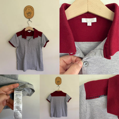 Gucci grey/maroon polo shirt Sz 8 but best fits 6 imo VGUC