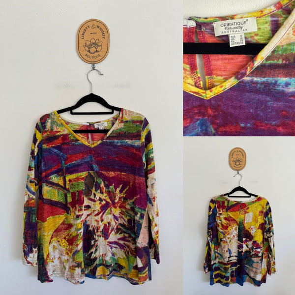 Orientique l/s print top Sz 10 as new