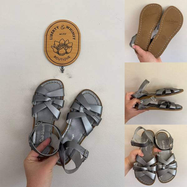 Saltwater grey/silver sandals Sz 4Y as new, worn once briefly