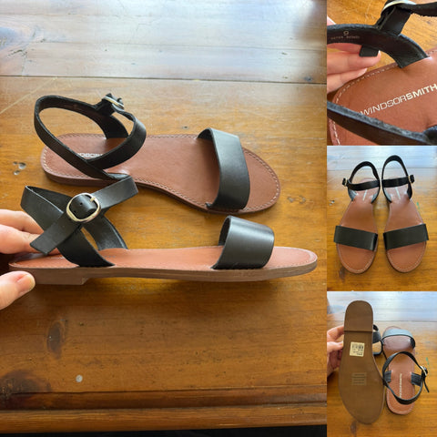 Windsor Smith Bondi black leather sandals Sz 9 RRP $89.95 NWPT