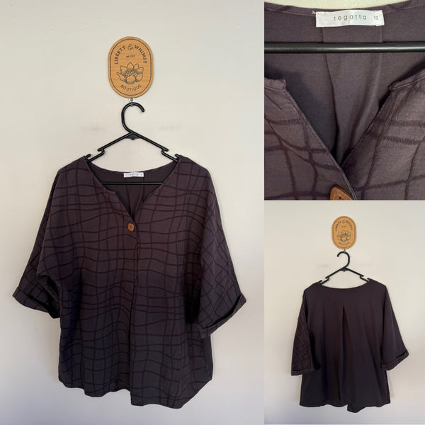 Regatta grey check blouse - 2 types of fabrics Sz 12 as new/EUC