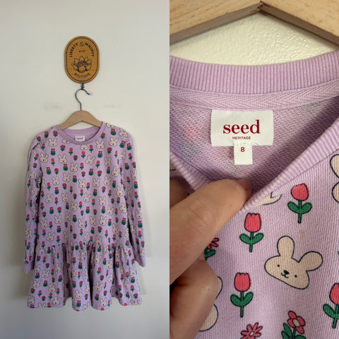 Seed l/s bunny dress Sz 8 EUC - dot on front as pictured