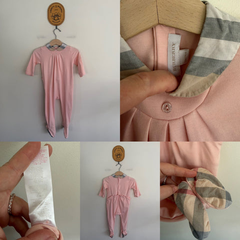 Burberry baby pink all in one romper Sz 12m as new