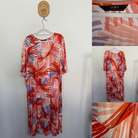 Sara multi colour tiered dress Sz 18 worn once, small mark on neckline as pictured