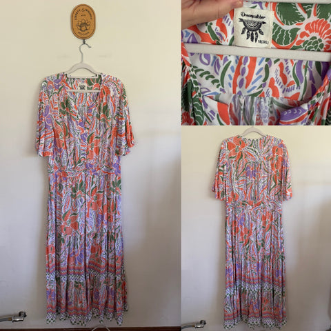 Dream Catcher purple/green/orange floral dress Sz 18 XXXL as new
