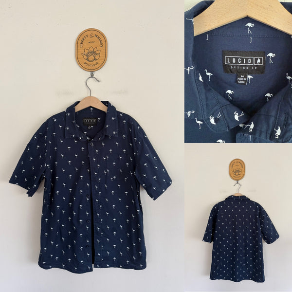 Lucid flamingo button up shirt Sz 14 EEUC