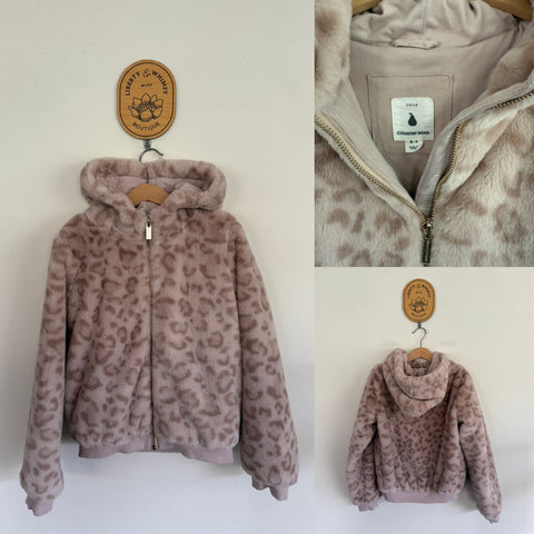 Country Road pink leopard print hooded jacket Sz 8-9 EEUC