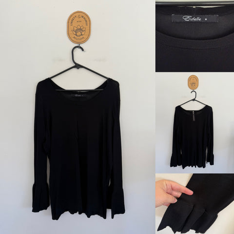 Estelle l/s black flair sleeve top Sz M (plus size) EUC worn twice