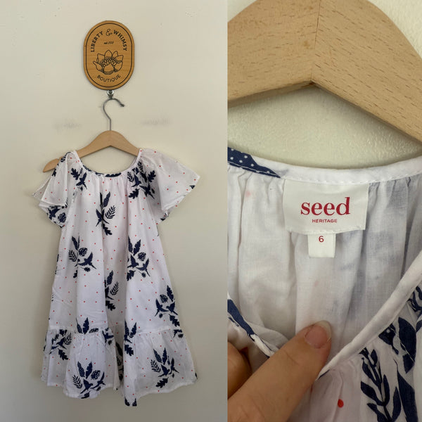 Seed white birds dress Sz 6 EEUC