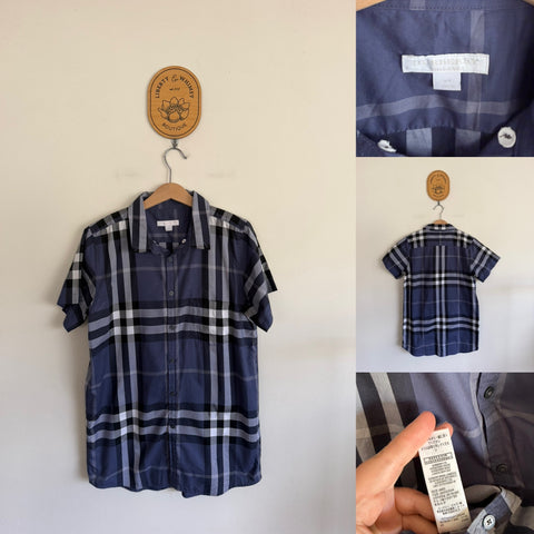 Burberry navy blue check collared shirt Sz 14 as new