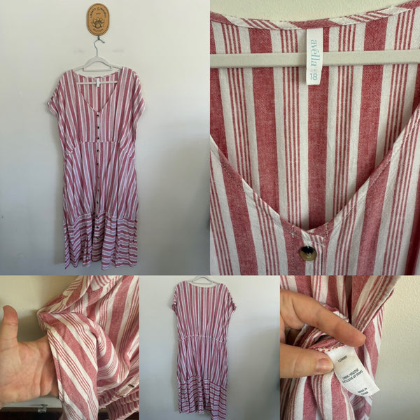 Avella stripe linen/viscose pocket dress Sz 18 as new