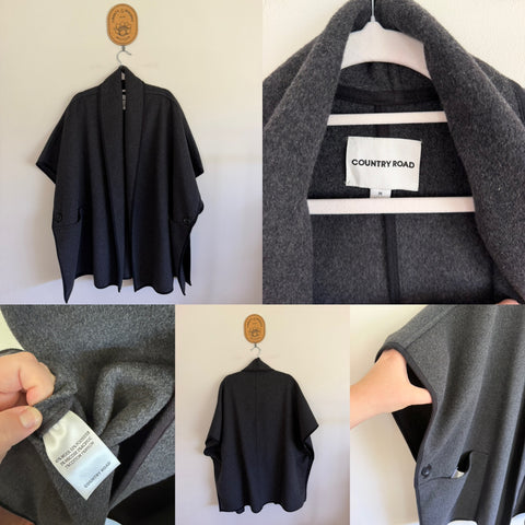 Country Road grey wool blend cape poncho Sz M EUC