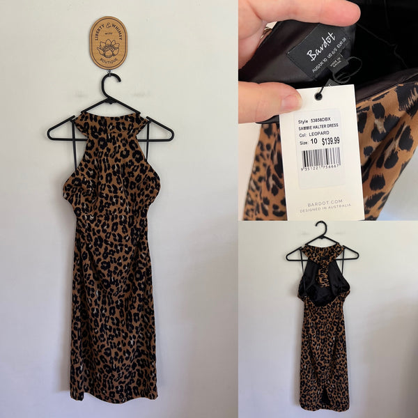 Bardot “Sammie” leopard print halter dress Sz 10 NWT